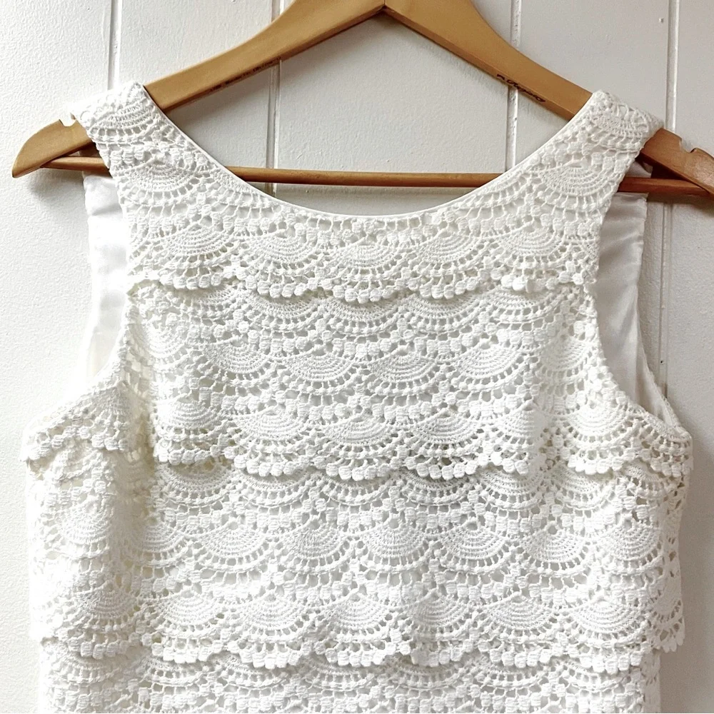 WHBM Womens White Crocheted Lace Dress SZ 4 Feminine Bridal Shower Coquette Boho - Picture 3 of 10